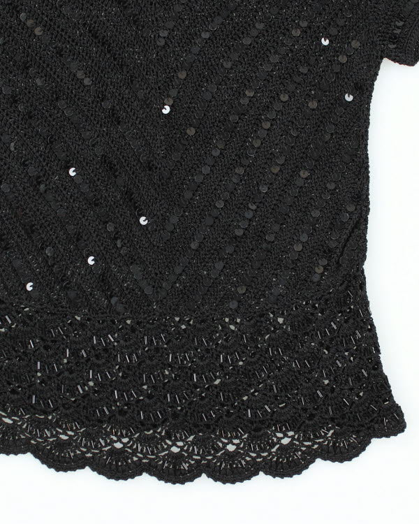 Y2k 00s Sequin Beaded Crochet Top - L