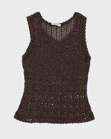Y2k 00s Brown Crochet Top - M