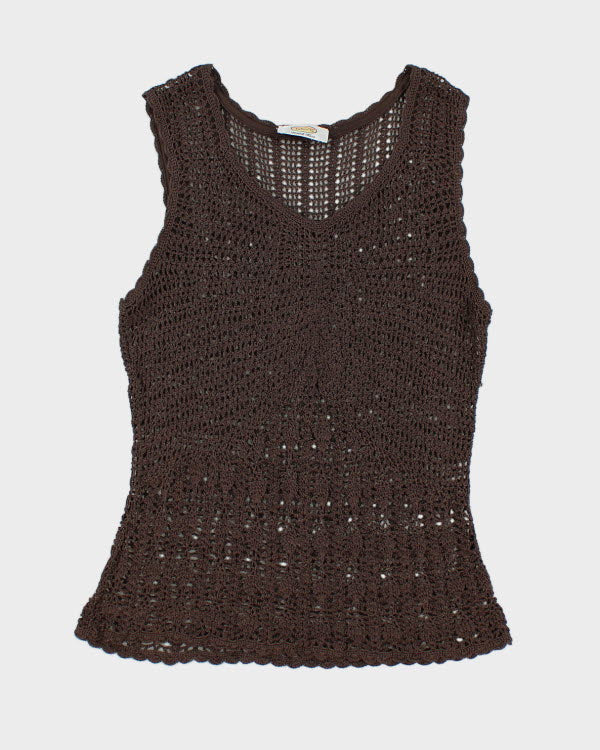Y2k 00s Brown Crochet Top - M
