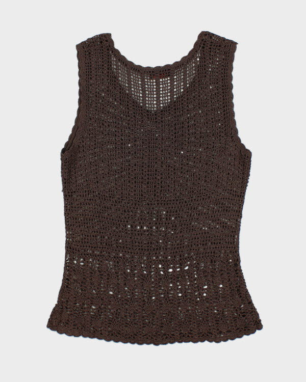 Y2k 00s Brown Crochet Top - M