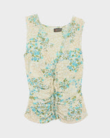Y2k 00s Mesh Floral Ruched Top - S