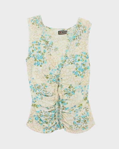 Y2k 00s Mesh Floral Ruched Top - S