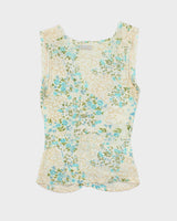 Y2k 00s Mesh Floral Ruched Top - S