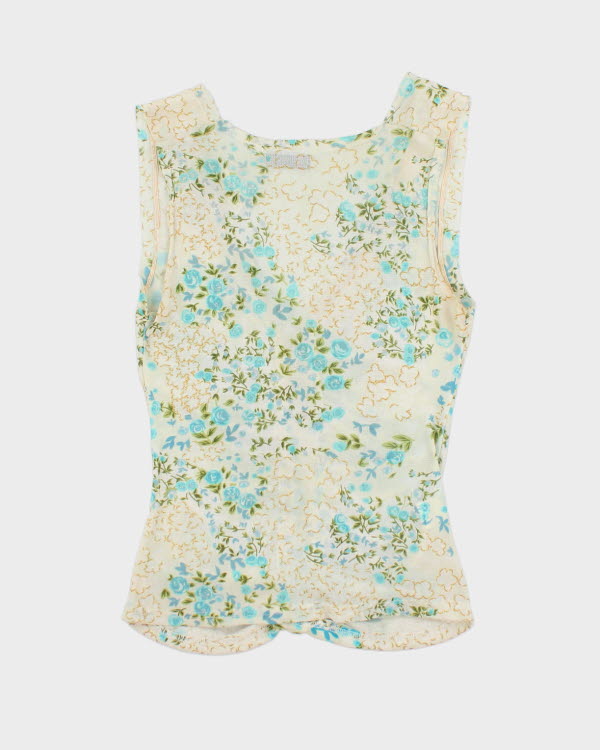 Y2k 00s Mesh Floral Ruched Top - S