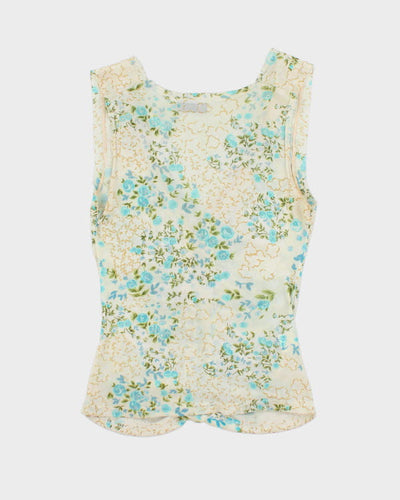 Y2k 00s Mesh Floral Ruched Top - S