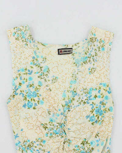 Y2k 00s Mesh Floral Ruched Top - S