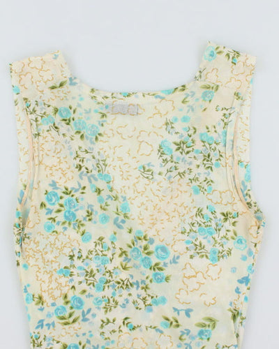 Y2k 00s Mesh Floral Ruched Top - S