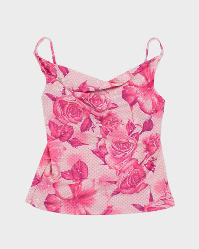 Y2k 00s Pink Cowl Neck Sparkly Cami - S