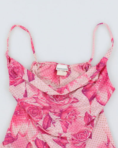 Y2k 00s Pink Cowl Neck Sparkly Cami - S