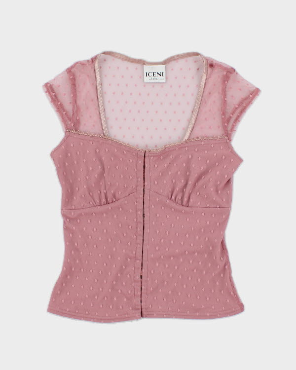Y2k 00s Iceni Pink Polka Dot Top - XS