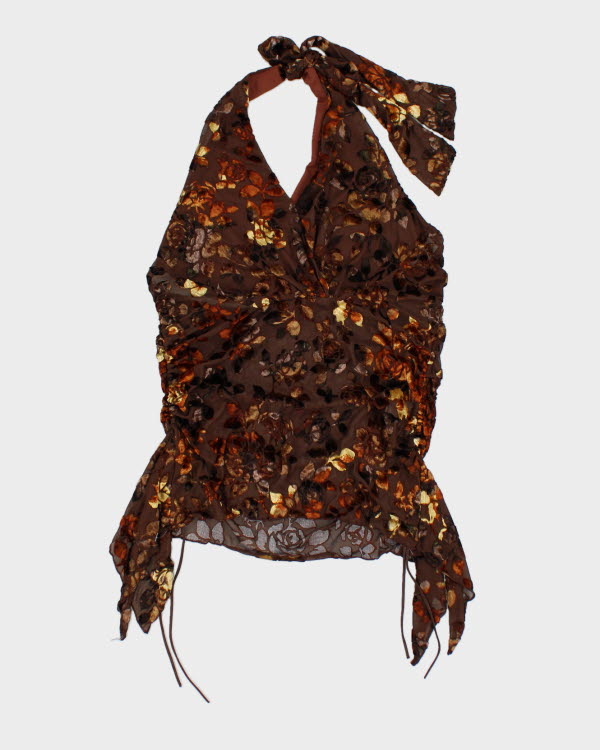 Y2k 00s Floral Halter Neck Top - M