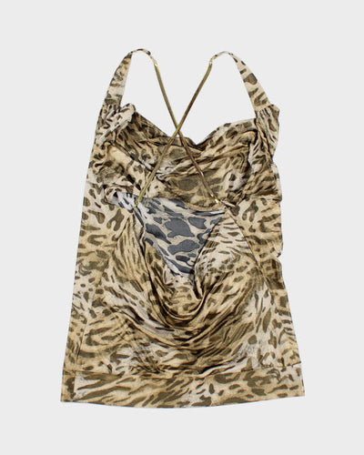 Y2k 00s Guess Leopard Print Cowl Neck Top - S