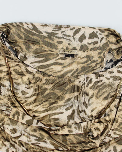 Y2k 00s Guess Leopard Print Cowl Neck Top - S