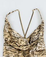 Y2k 00s Guess Leopard Print Cowl Neck Top - S