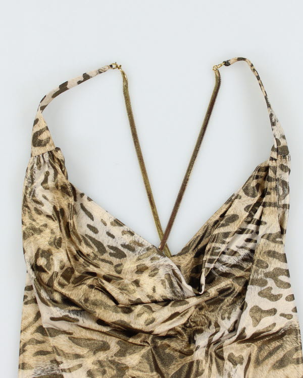 Y2k 00s Guess Leopard Print Cowl Neck Top - S