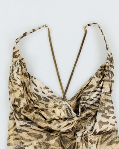 Y2k 00s Guess Leopard Print Cowl Neck Top - S