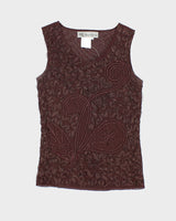 Y2k 00s Melanie Lynn Brown Embroidered Top - S
