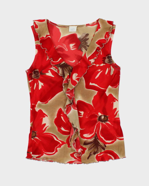 Y2k 00s Suzy Floral Ruffle Mesh Top - S
