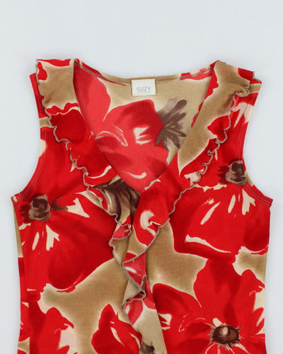 Y2k 00s Suzy Floral Ruffle Mesh Top - S