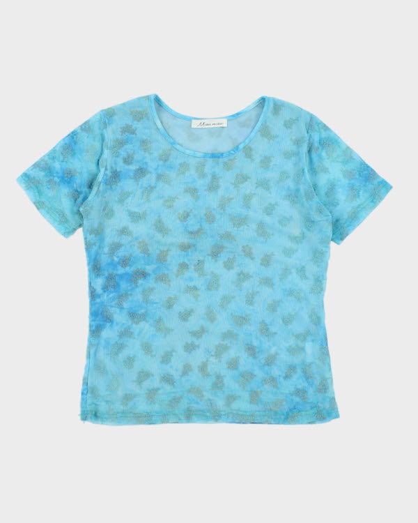 Y2k 00s Miou Miou Blue Mesh Top - S