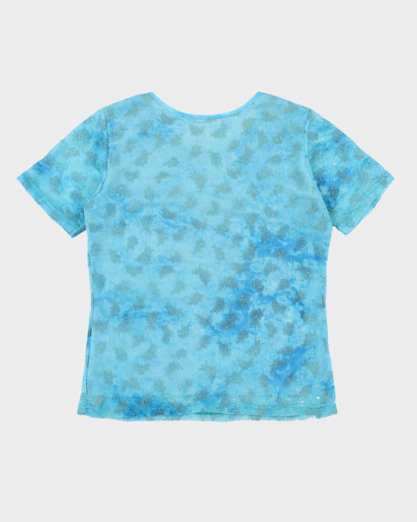 Y2k 00s Miou Miou Blue Mesh Top - S