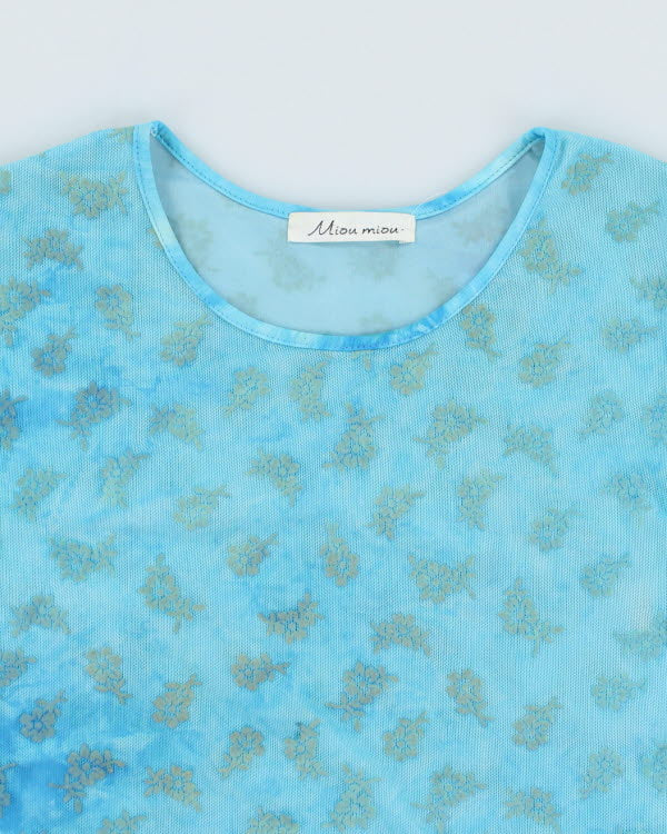 Y2k 00s Miou Miou Blue Mesh Top - S