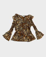 Y2k 00s Allison Taylor Leopard Ruffle Top - L