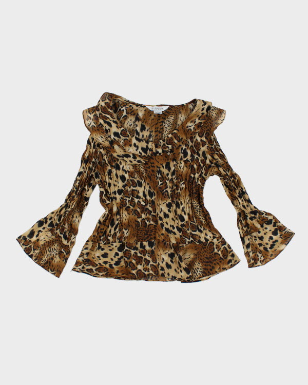 Y2k 00s Allison Taylor Leopard Ruffle Top - L