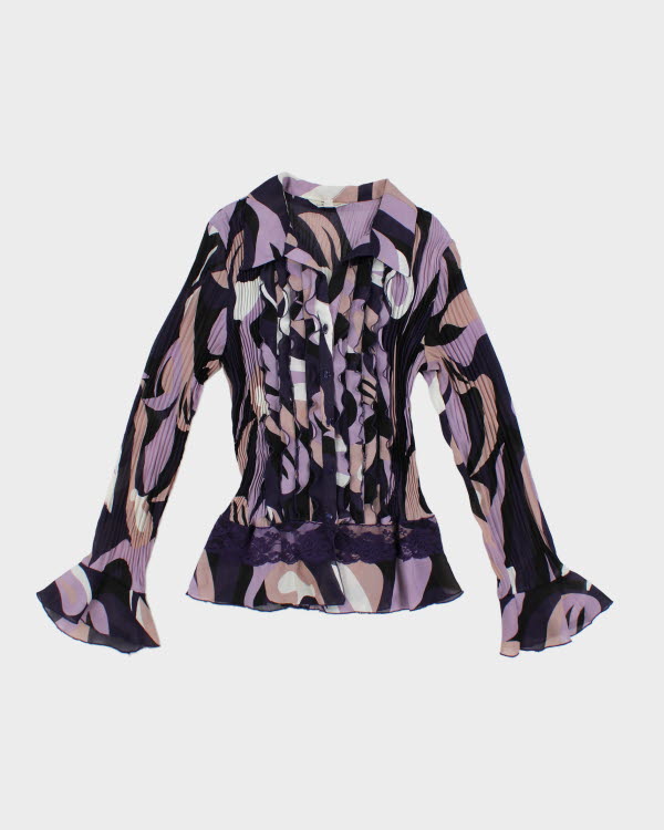 Y2k 00s Jessica Pleated Ruffle Shirt - M