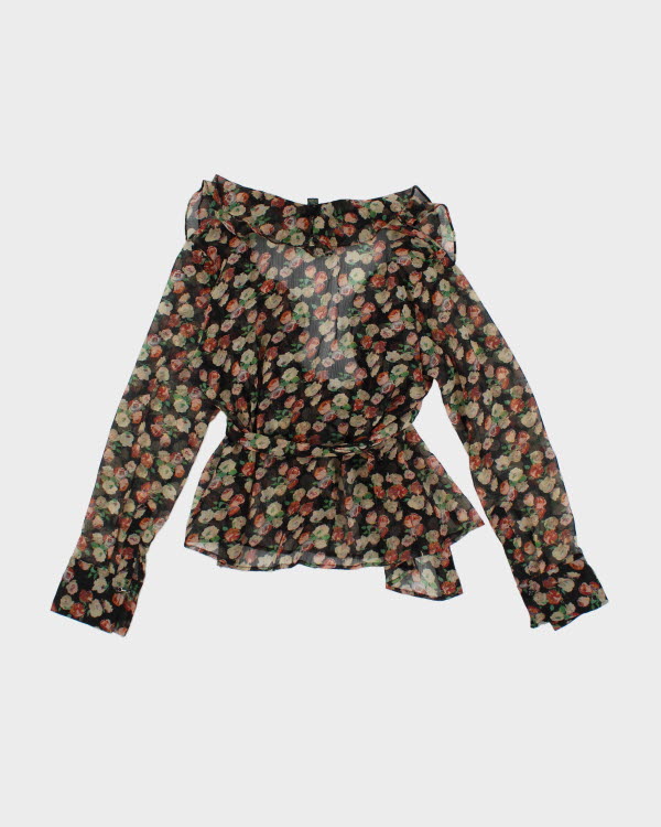 Vintage 00s Ralph Lauren Floral Mesh Wrap Shirt - M