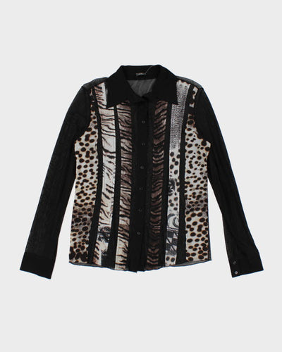 Y2k 00s Mesh Animal Print Shirt - M