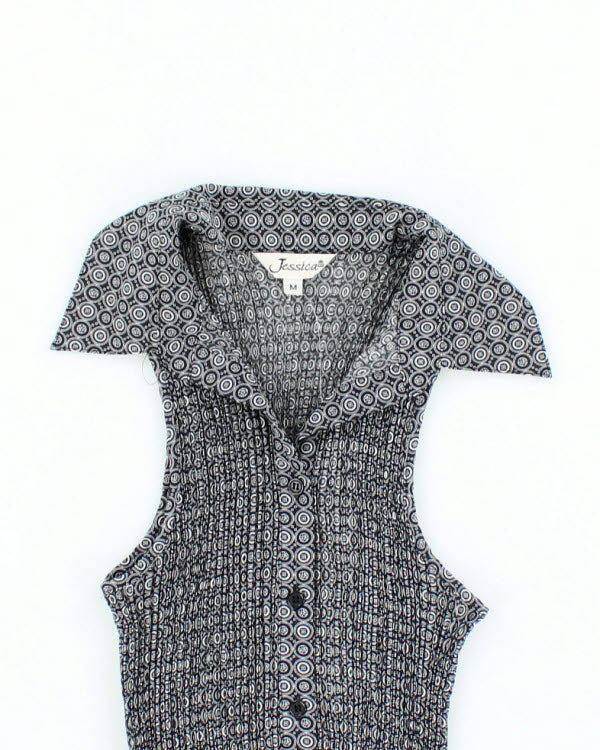 Y2k 00s Jessica Plisse Sleeveless Shirt - M