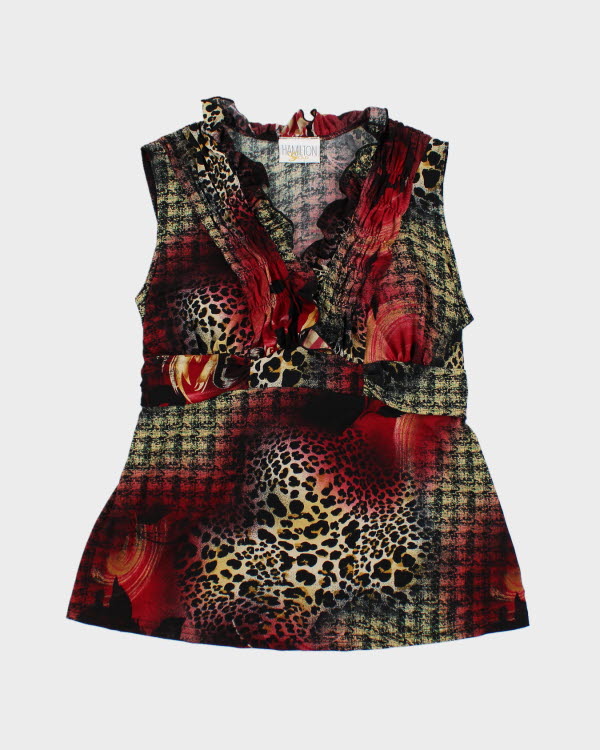 Y2k 00s Hamilton Gold Ruffle Pattern Top - L