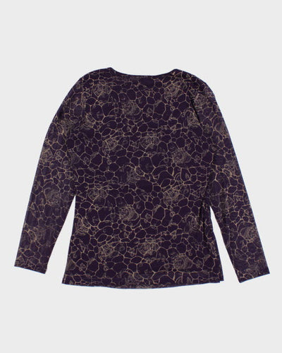 Y2k 00s Purple Floral Mesh Top - M