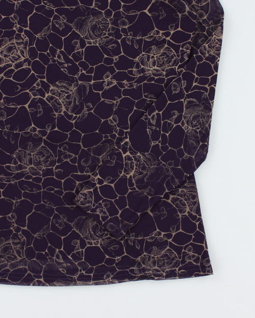 Y2k 00s Purple Floral Mesh Top - M