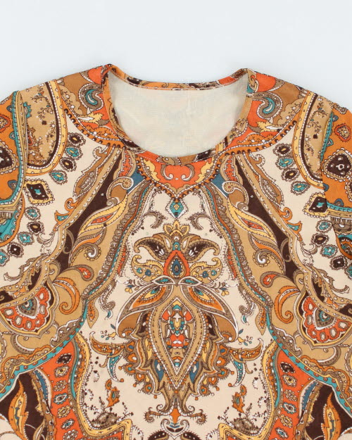 Y2k 00s Paisley Pattern Mesh Top - L