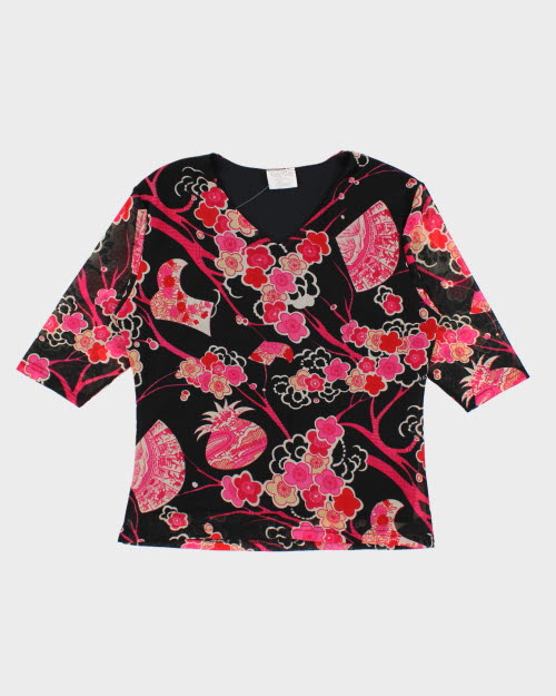 Y2k 00s Wing Shing Fashion Floral Mesh Top - M