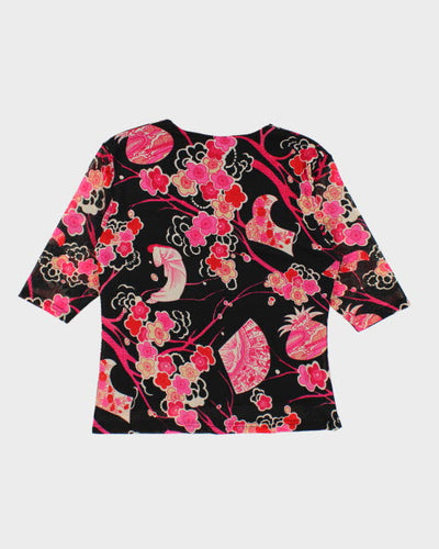Y2k 00s Wing Shing Fashion Floral Mesh Top - M