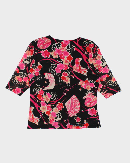 Y2k 00s Wing Shing Fashion Floral Mesh Top - M
