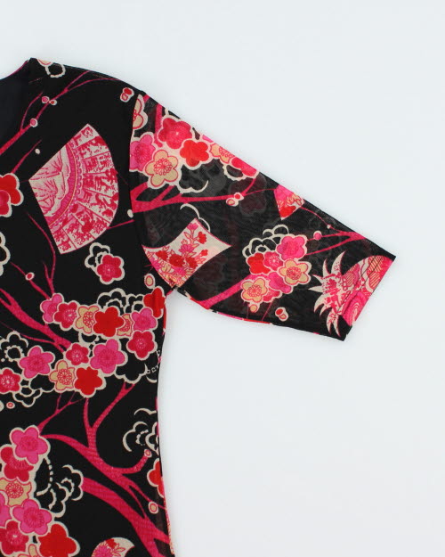 Y2k 00s Wing Shing Fashion Floral Mesh Top - M