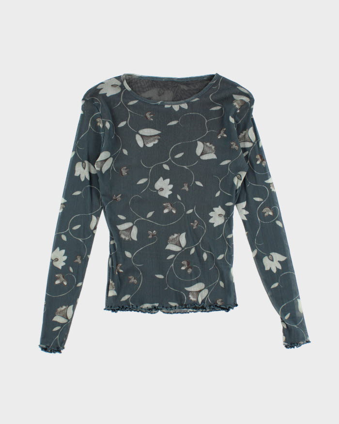 Y2k 00s Floral Mesh Top - S