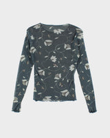 Y2k 00s Floral Mesh Top - S