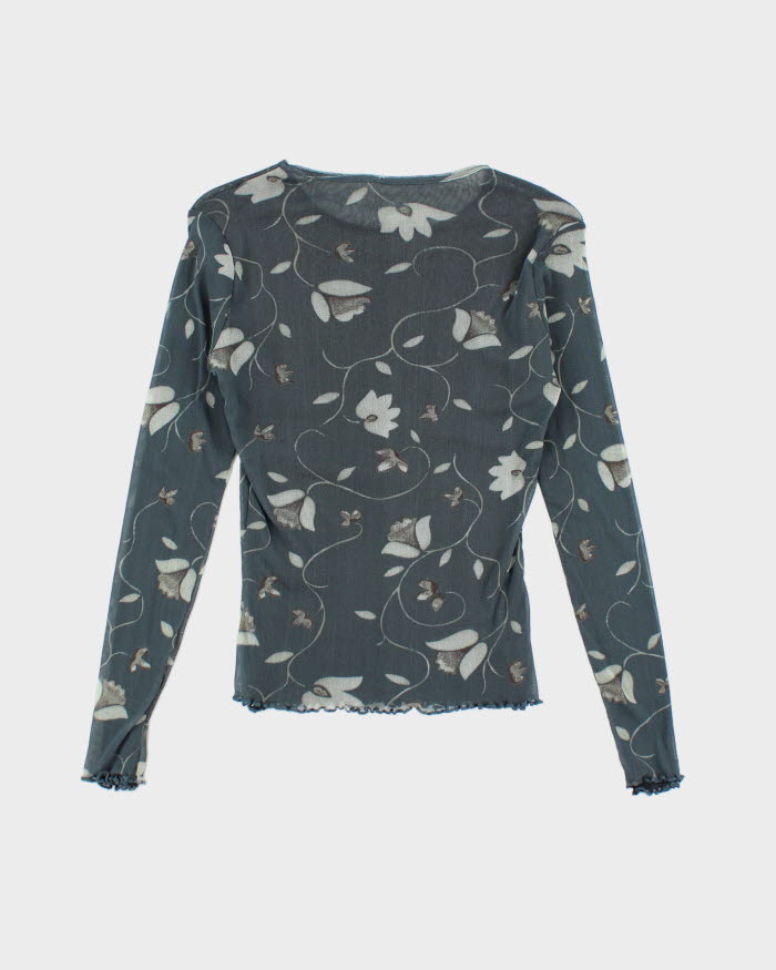 Y2k 00s Floral Mesh Top - S