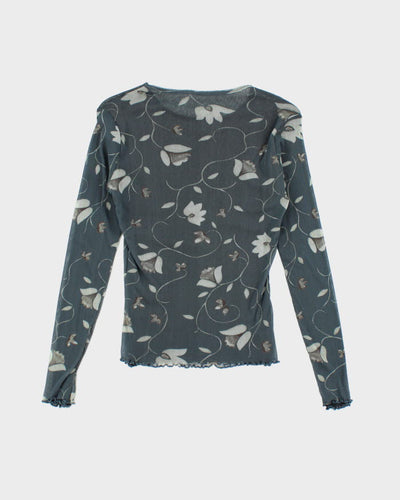 Y2k 00s Floral Mesh Top - S