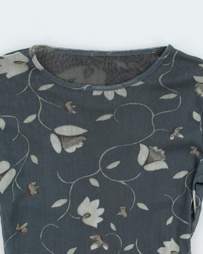 Y2k 00s Floral Mesh Top - S