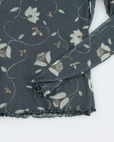 Y2k 00s Floral Mesh Top - S