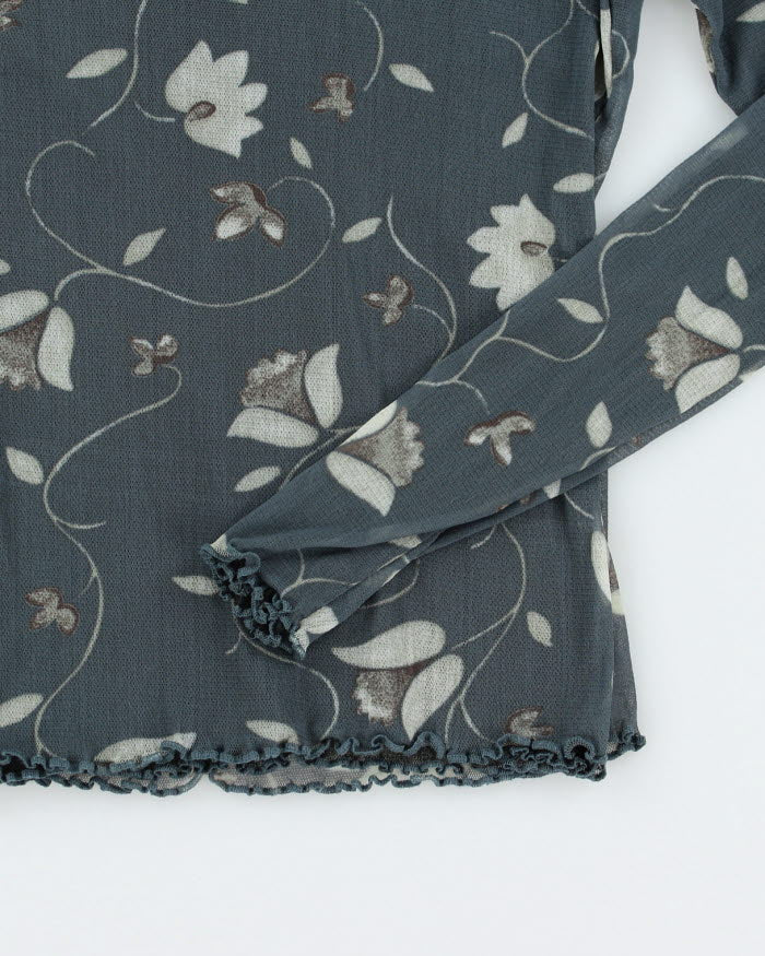 Y2k 00s Floral Mesh Top - S