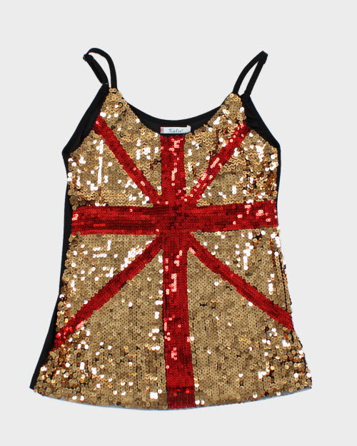 Y2k 00s Sequin Union Jack Cami - XS