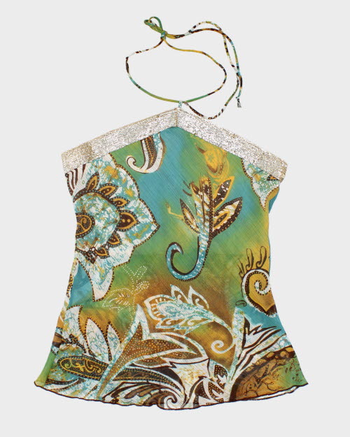 Y2k 00s Sheer Paisley Patter Halter Top - L