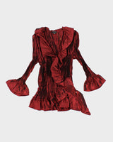 Y2k 00s Piano Pleated Wrap Shirt - S